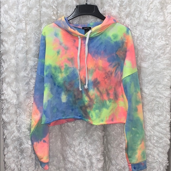 Rue21 Sweaters - Neon Rainbow tie-dye cropped hoodie